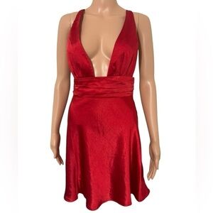 Angel Biba Plunging Neck Head Turner Red Dress, Size Medium